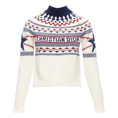 CHRISTIAN DIOR Dioralps cream wool cashmere logo star fairisle sweater FR34 XS