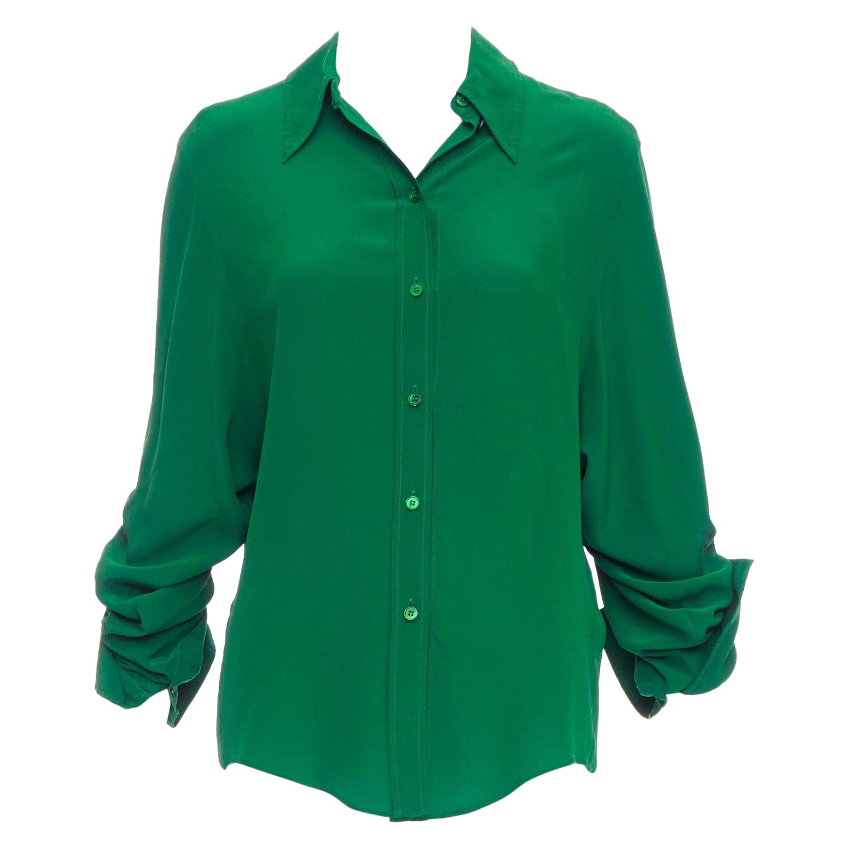 STELLA MCCARTNEY 2017 kelly green 100% silk ruched sleeves dress shirt IT34 XXS en venta
