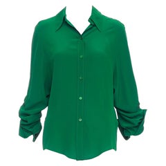 STELLA MCCARTNEY 2017 kelly green 100% silk ruched sleeves dress shirt IT34 XXS