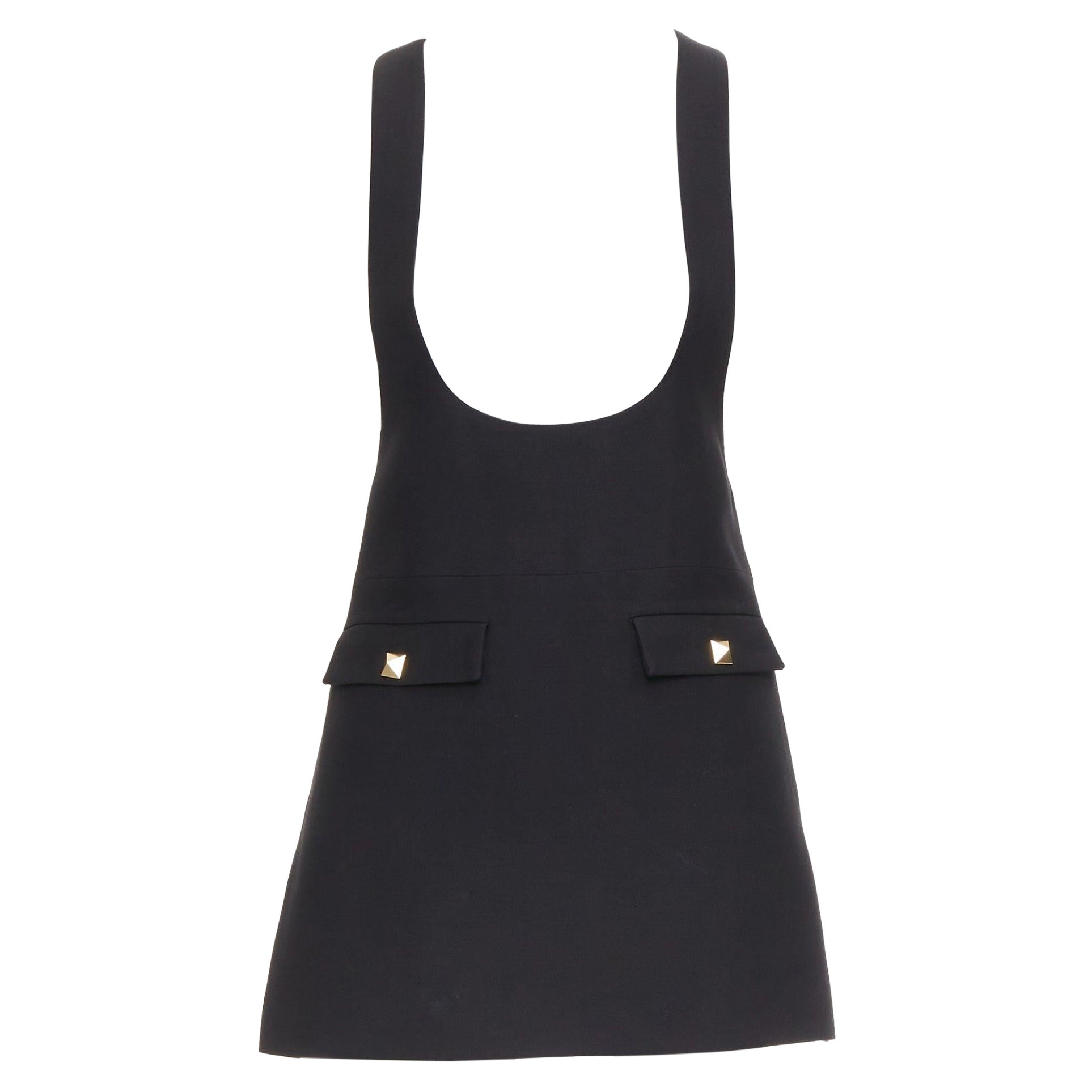 VALENTINO black wool silk Rockstud pockets scoop minid ress IT38 XS For Sale