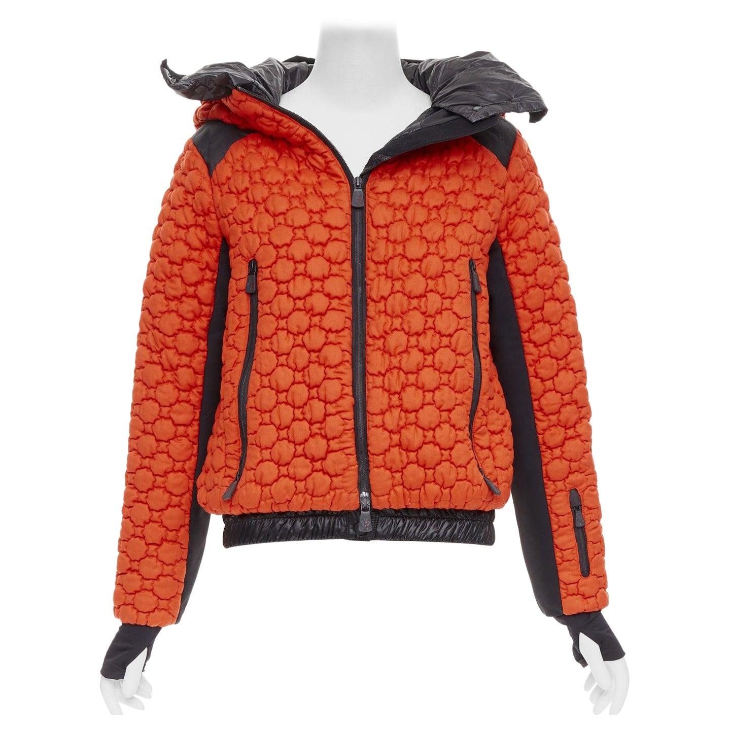 MONCLER Grenoble Soubeyran orange wool texture quilted down ski jacket Sz1 S For Sale