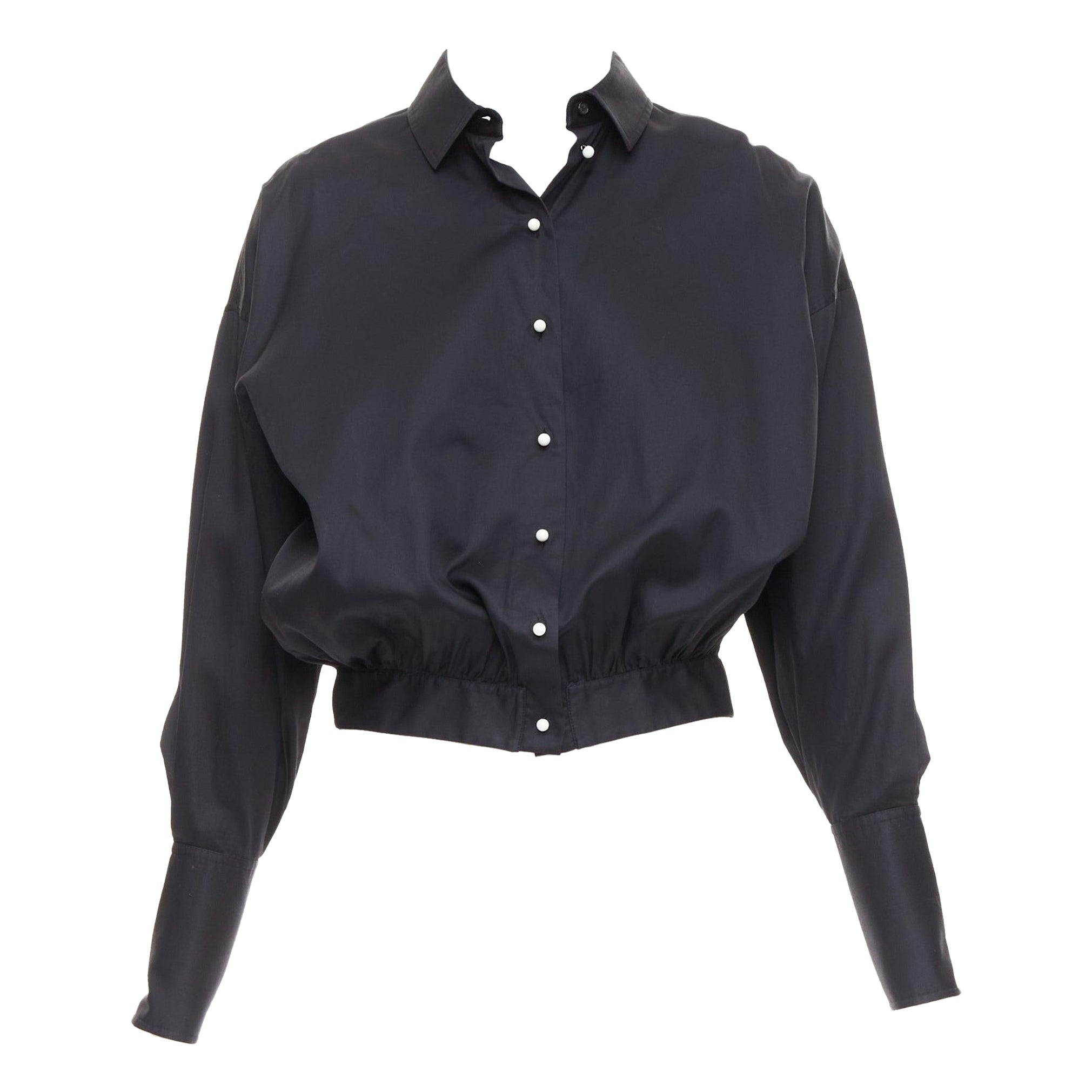 OLD CELINE Phoebe Philo black cotton puff cropped bomber shirt FR34 XS For Sale