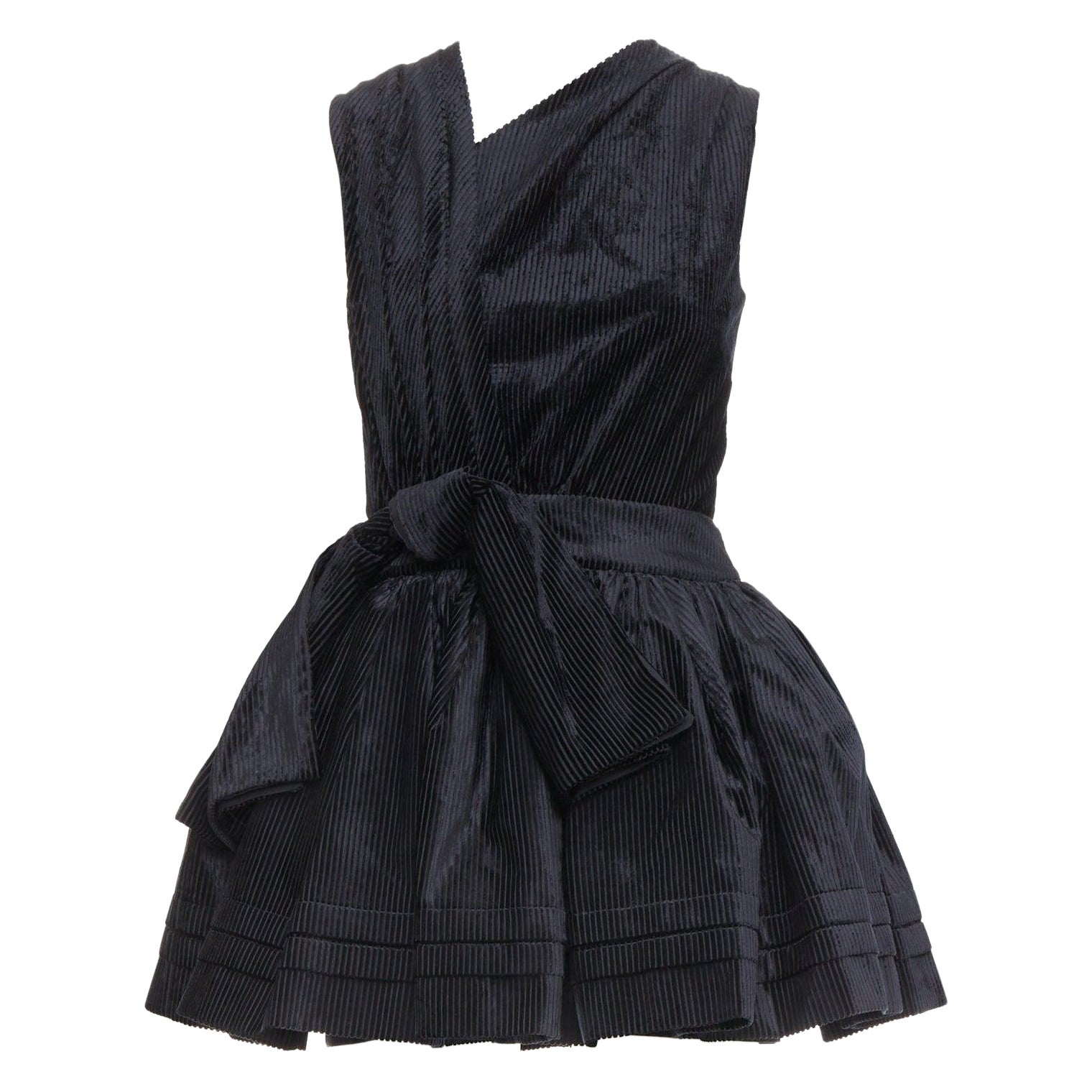 SHUSHU TONG Tuck Edge Sloping black corduroy fit flare dress UK6 XS For Sale