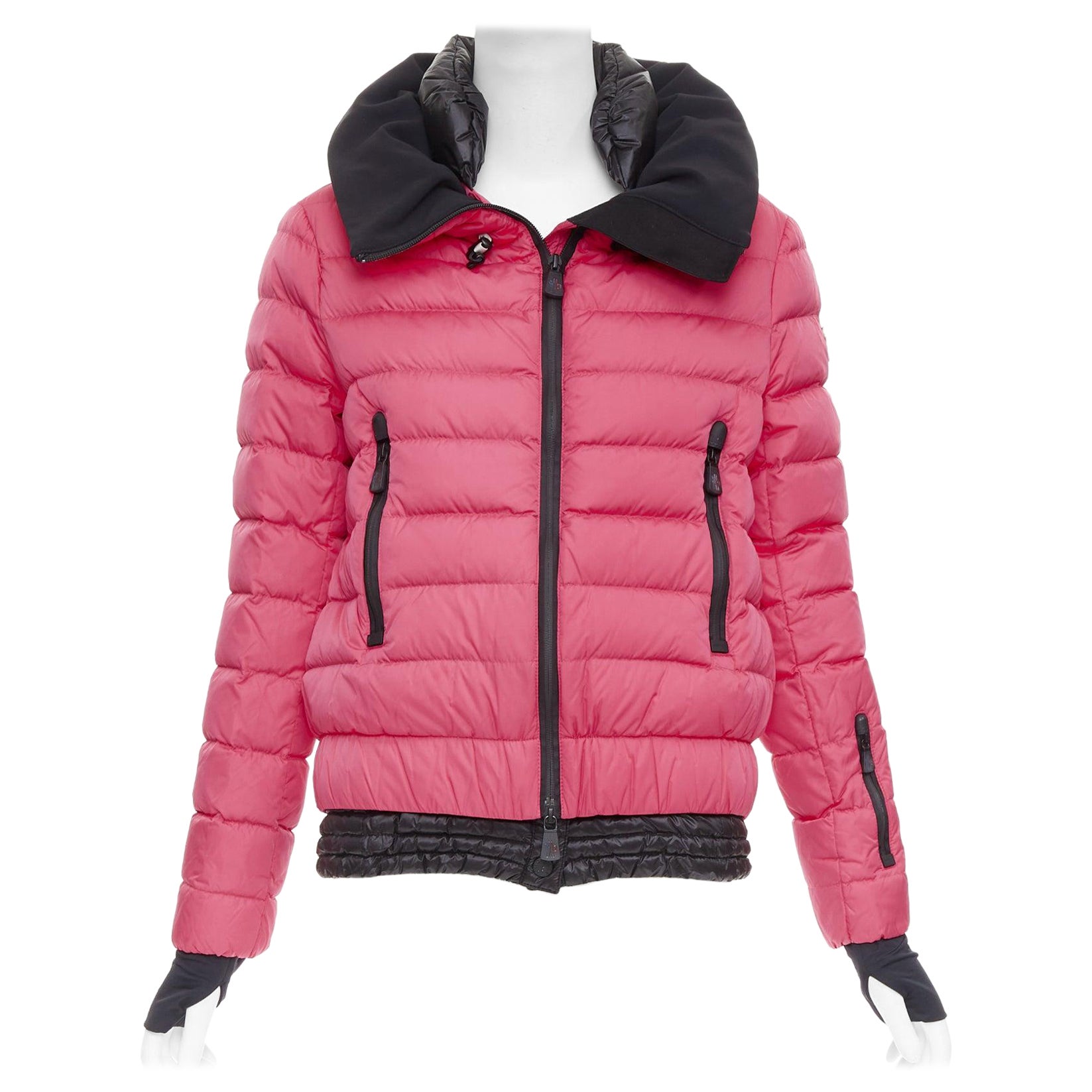 MONCLER Grenoble pink nylon black trim down filled puffer ski jacket Sz1 S For Sale