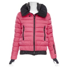 MONCLER Grenoble pink nylon black trim down filled puffer ski jacket Sz1 S