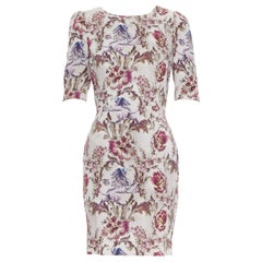 DOLCE GABBANA purple grey silk Barocco flower print sheath dress IT42 M