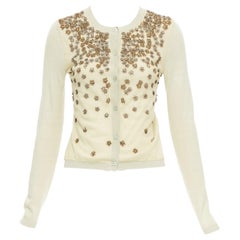 VALENTINO beige cashmere silk bead embellished crop cardigan M
