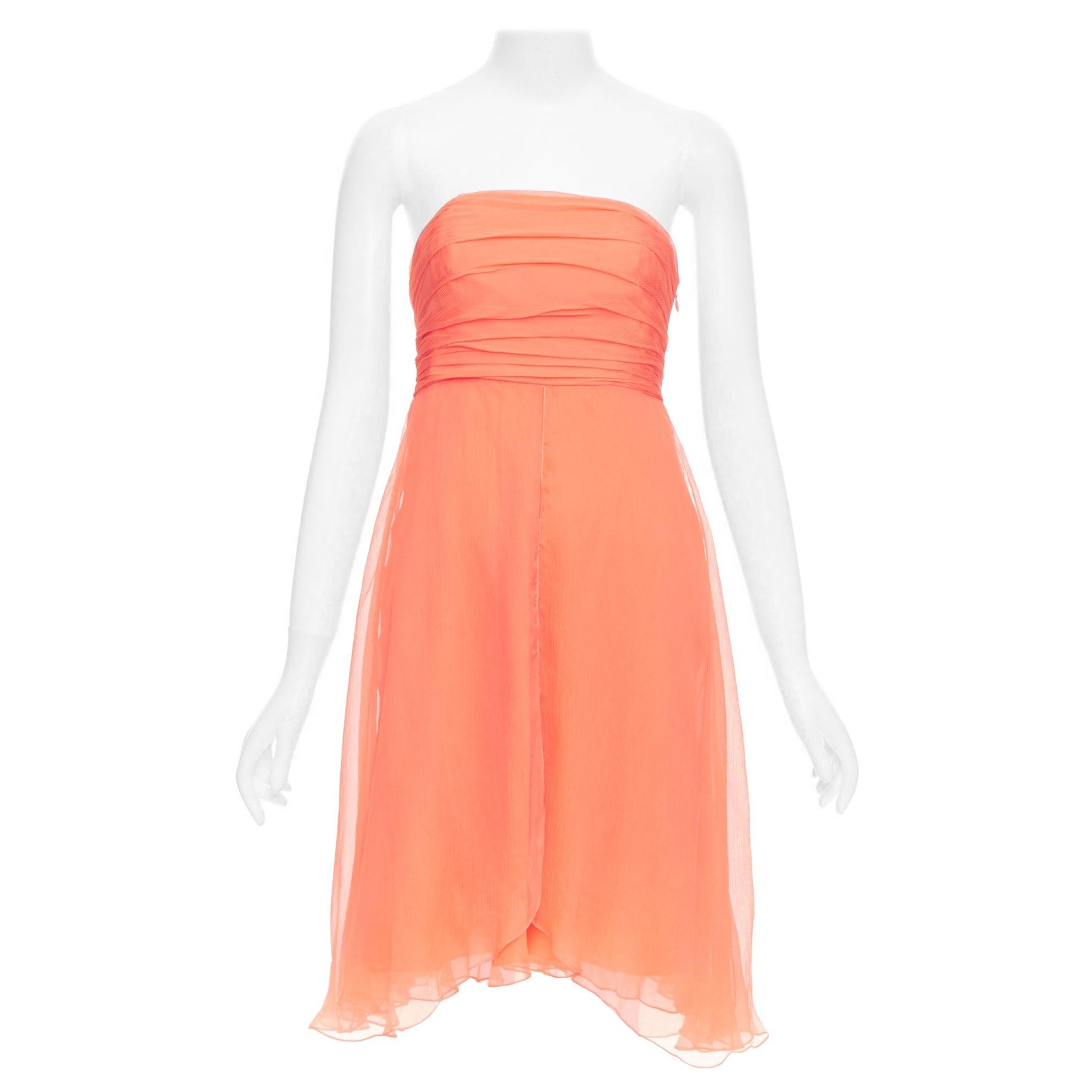 RALPH LAUREN Black Label coral orange 100% silk strapless mini dress US2 S For Sale
