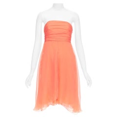 RALPH LAUREN Black Label coral orange 100% silk strapless mini dress US2 S