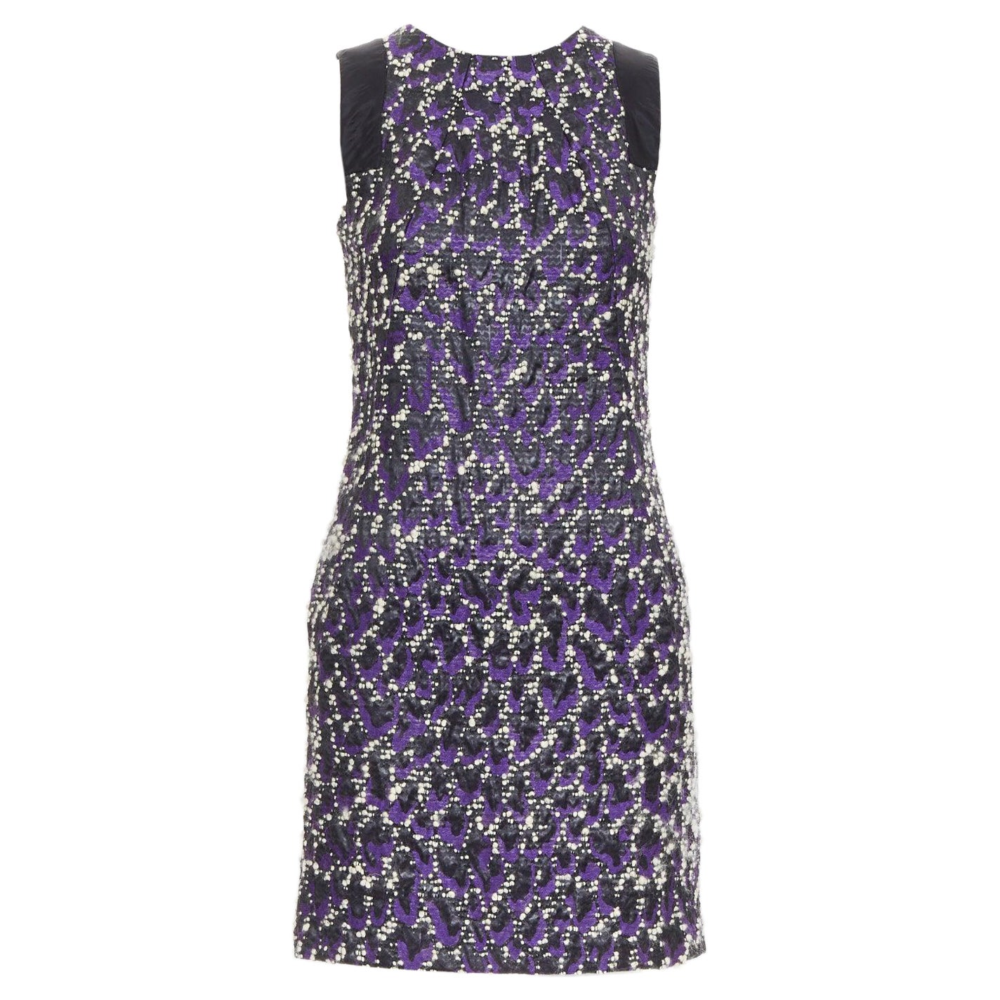 VERSACE purple black white tweed black jacquard sleeveless dress IT38 XS For Sale