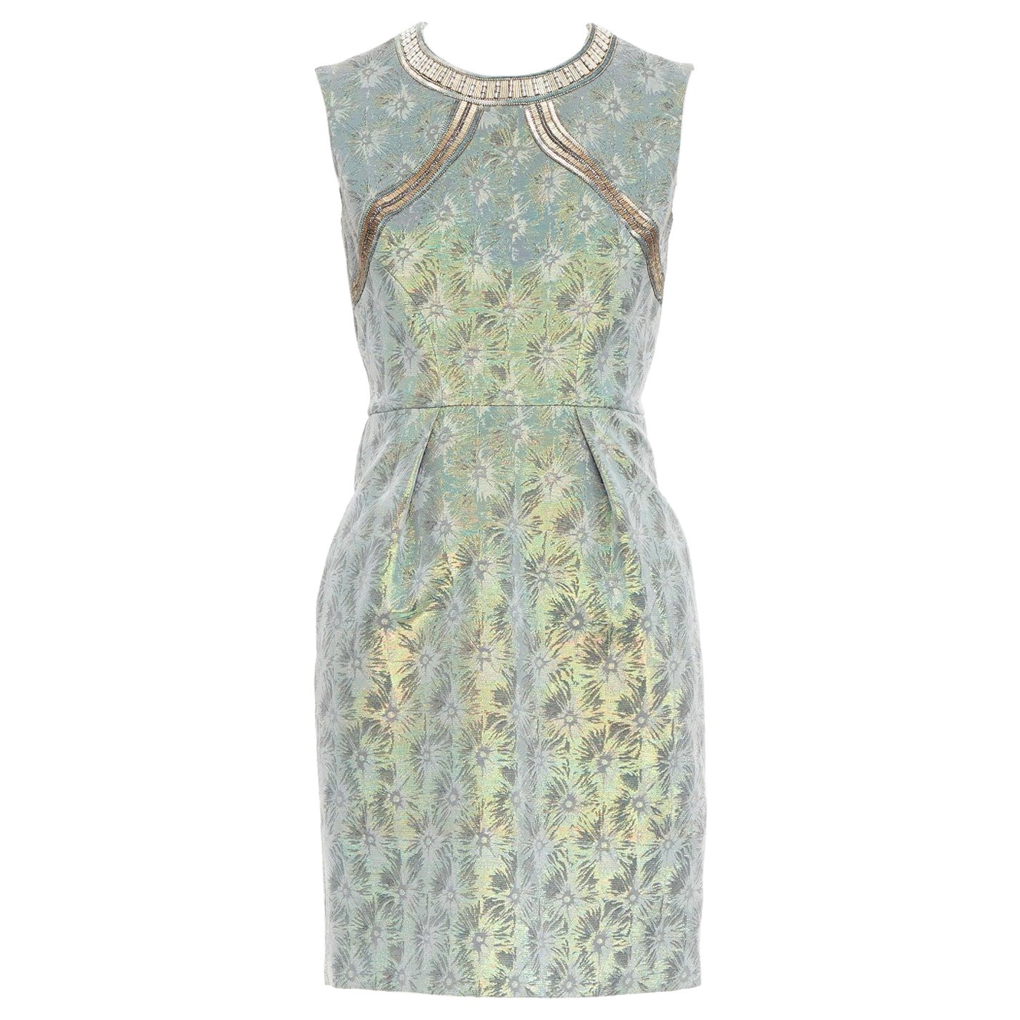 MATTHEW WILLIAMSON green iridescent gold bullet bead sheath dress UK8 S For Sale