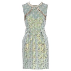 MATTHEW WILLIAMSON green iridescent gold bullet bead sheath dress UK8 S