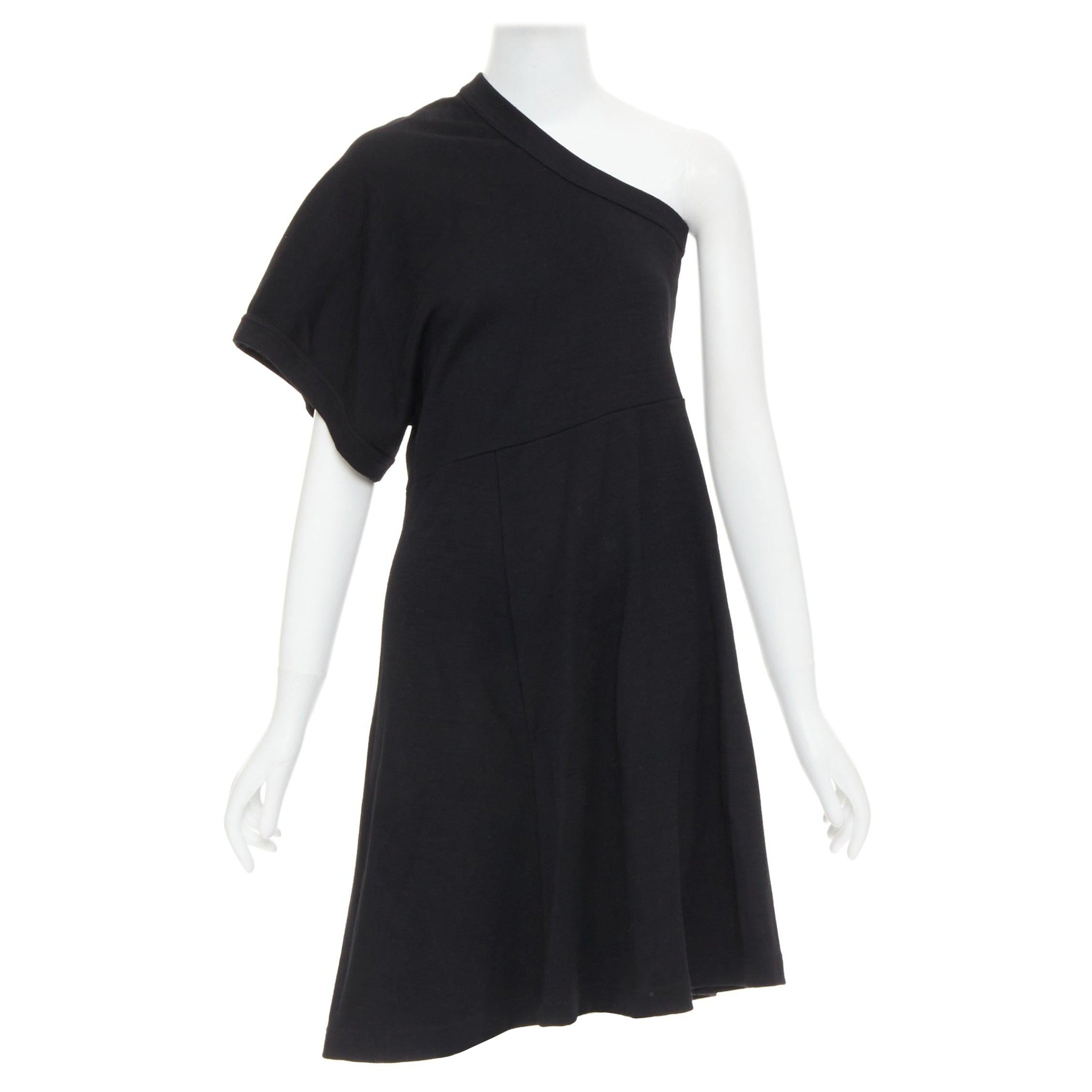 COMME DES GARCONS 2014 black 100% wool deconstructed tshirt one shoulder dress S For Sale
