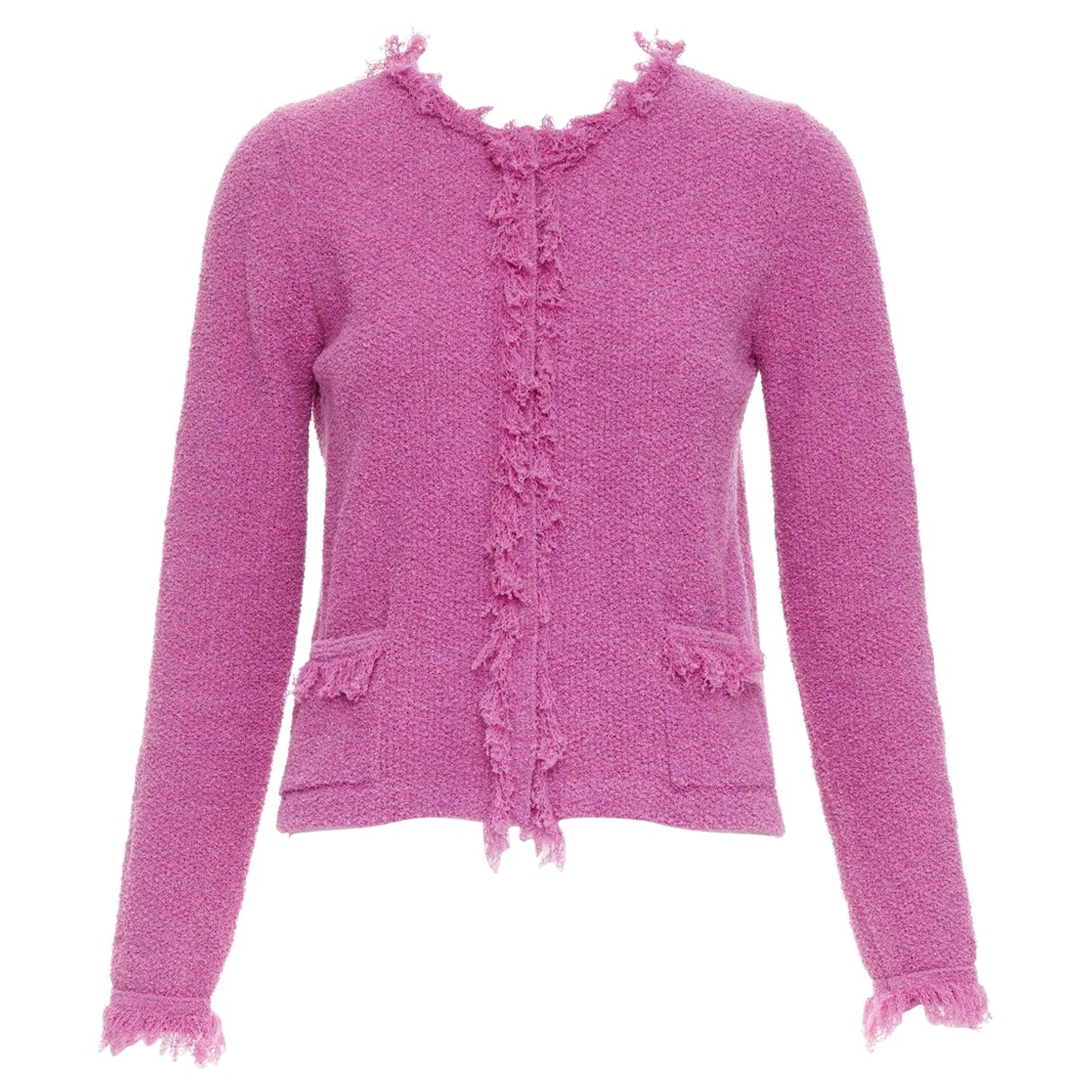 PRADA 2013 pink cotton boucle tweed knit fringe trim cardigan jacket IT40 S