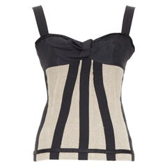 D&G Vintage beige linen Burlap canvas black satin trimmed corset top IT38 XS