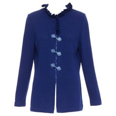ST JOHN Evening Vintage royal blue crystal chinoiserie cardigan coat US10 XL