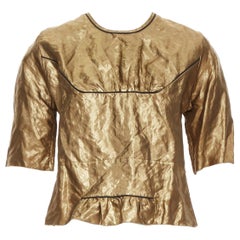 MARNI 2010 metallic gold coated black piped boxy half sleeved cropped top IT40 S