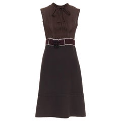 PRADA Vintage brown 100% silk chiffon crystal buckle crepe belted dress IT40 S