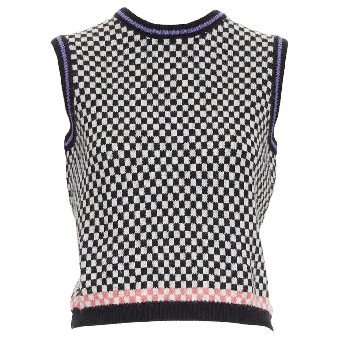 GIANNI VERSACE Vintage black white checkered cropped sweater vest For Sale
