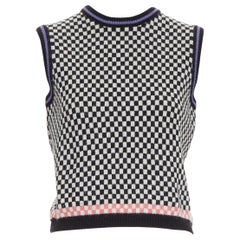 GIANNI VERSACE Vintage black white checkered cropped sweater vest