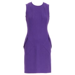 VERSACE purple boucle wool Medusa button slant pocket dress IT38 XS