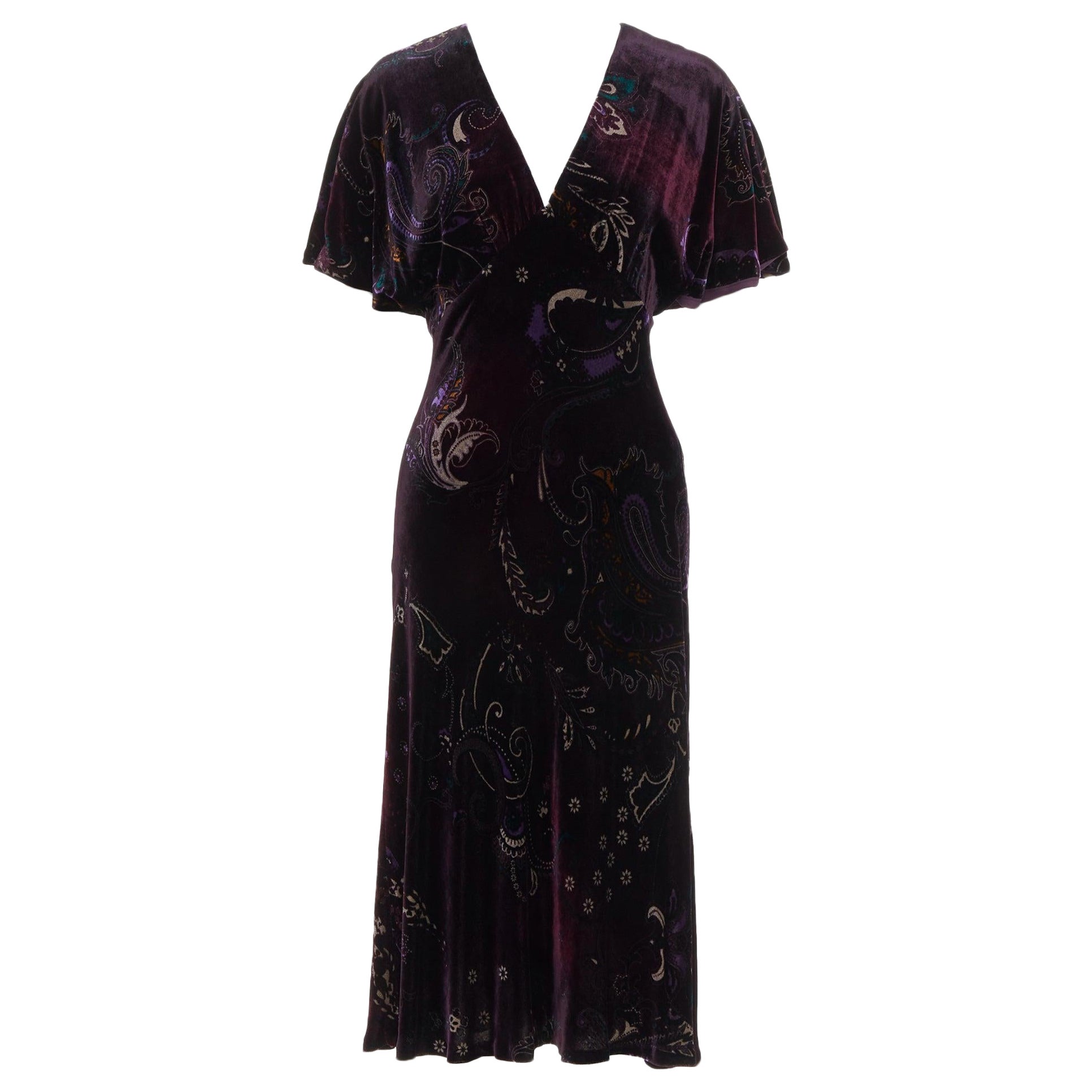 RALPH LAUREN Black Label Vintage purple velvet paisley floral print dress US8 L For Sale