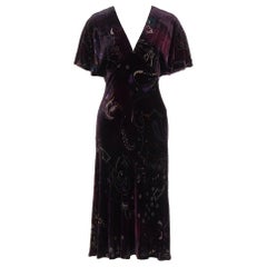 RALPH LAUREN Black Label Vintage purple velvet paisley floral print dress US8 L