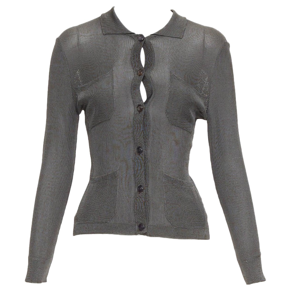GIANNI VERSACE 1997 Vintage grey ribbed Medusa buttons military top For Sale