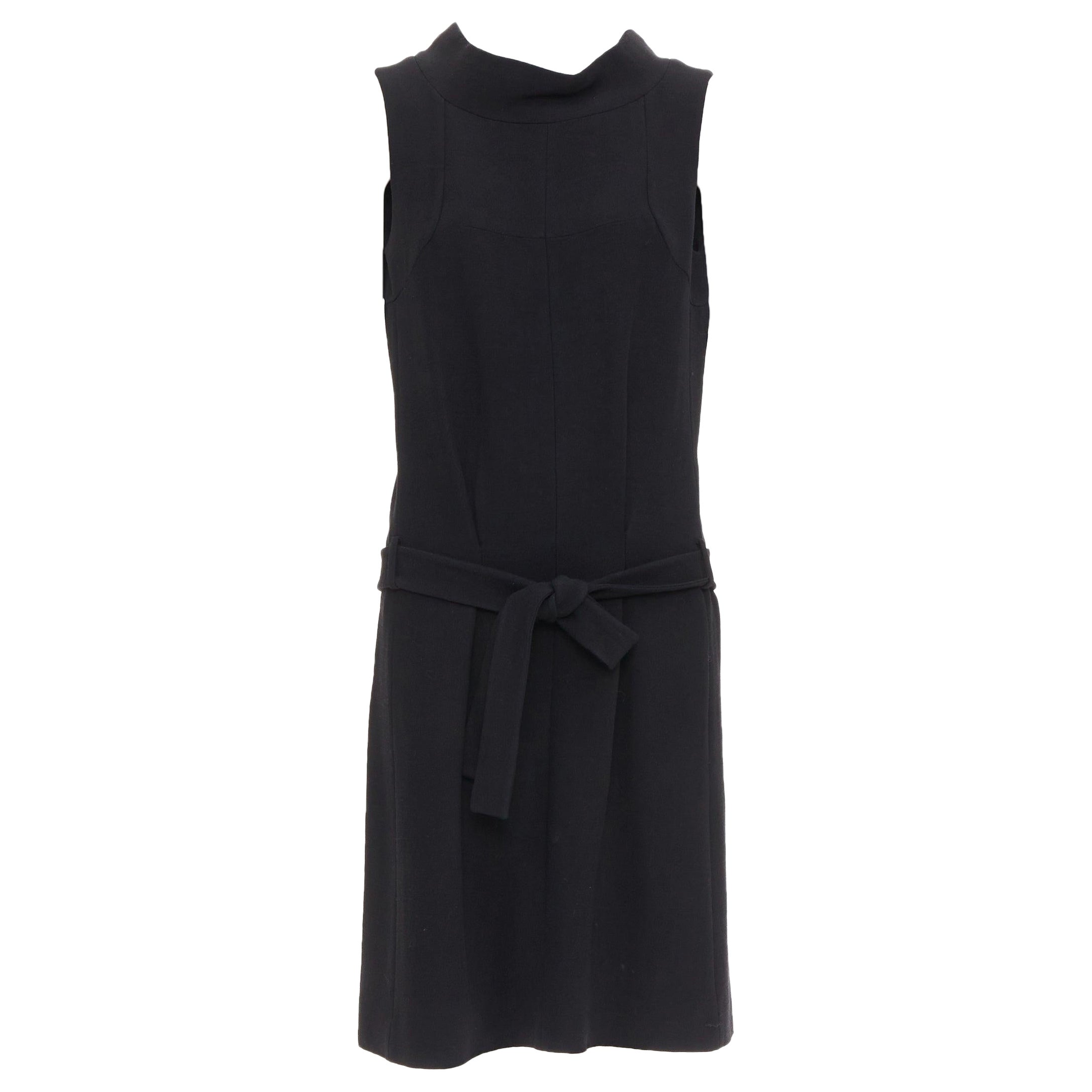 BALENCIAGA 2005 black wool blend drop waist panelled belted dress FR40 S For Sale