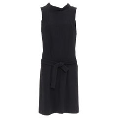 BALENCIAGA 2005 black wool blend drop waist panelled belted dress FR40 S