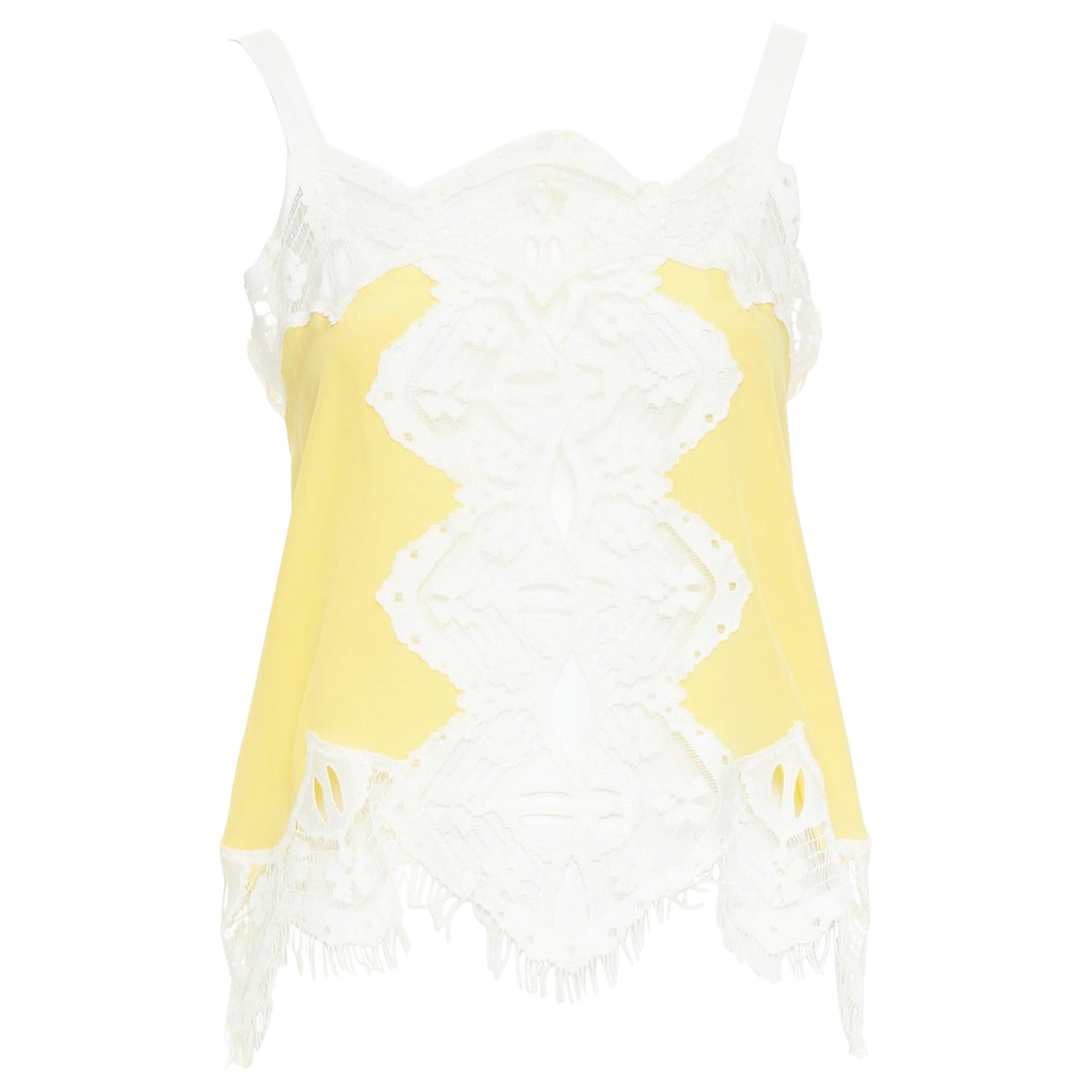 CHLOE yellow milk white 100% silk cotton blend lace trim camisole FR34 XS For Sale