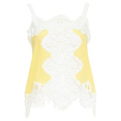 CHLOE yellow milk white 100% silk cotton blend lace trim camisole FR34 XS