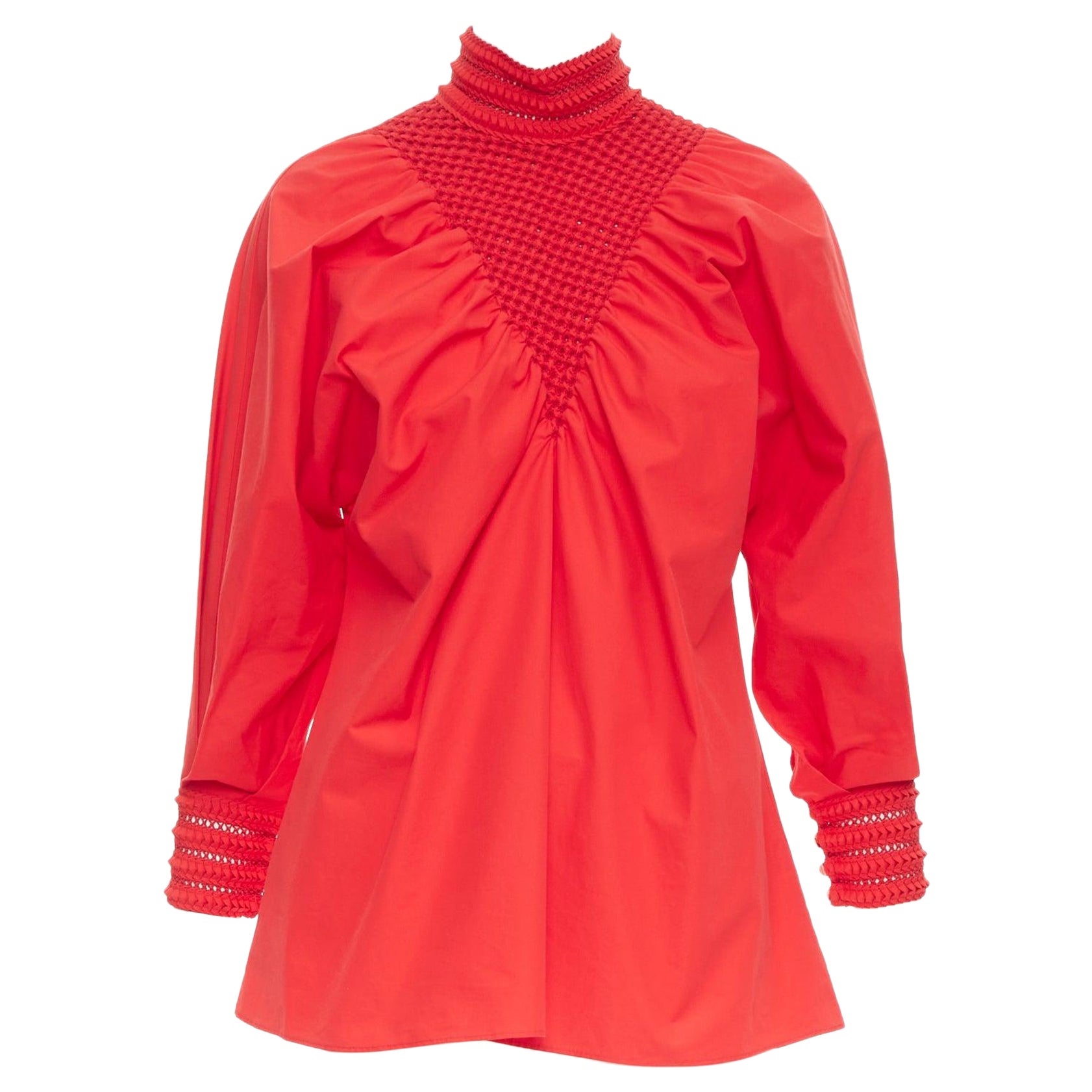 FENDI 2016 Runway cotton silk knot weave high collar peasant tunic top IT38 XS For Sale