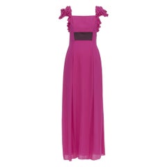 ESCADA Vintage fuchsia pink black silk rose applique midi gown FR34 XS
