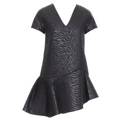 MSGM black tiger stripe neoprene asymmetric flounce mini dress IT42 M