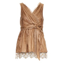 LOUIS VUITTON Marc Jacobs bronze monogram silk lace rosette wrap top FR38 M
