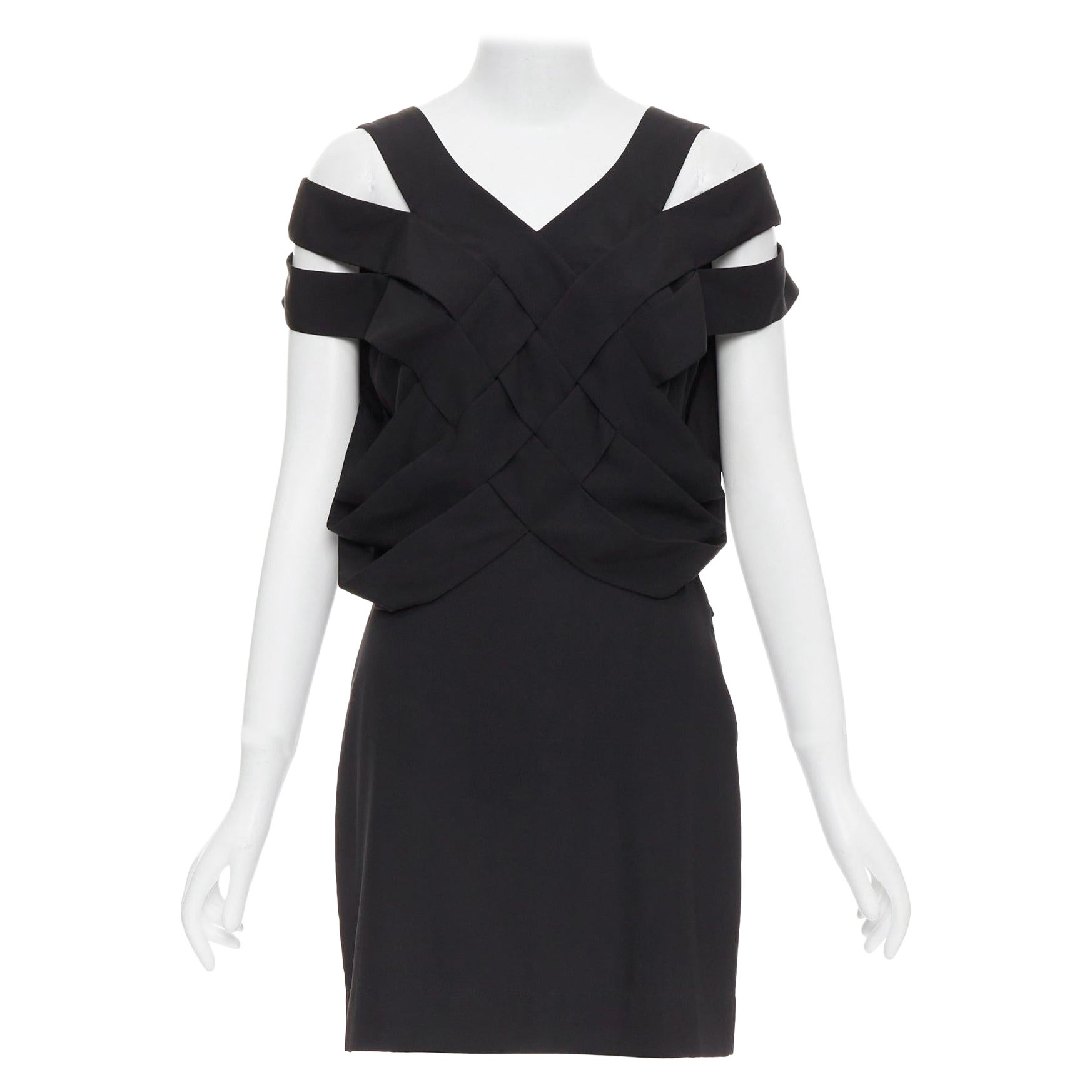 STELLA MCCARTNEY 2008 black silk intrecciato woven open back dress IT40 S For Sale