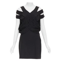 STELLA MCCARTNEY 2008 black silk intrecciato woven open back dress IT40 S