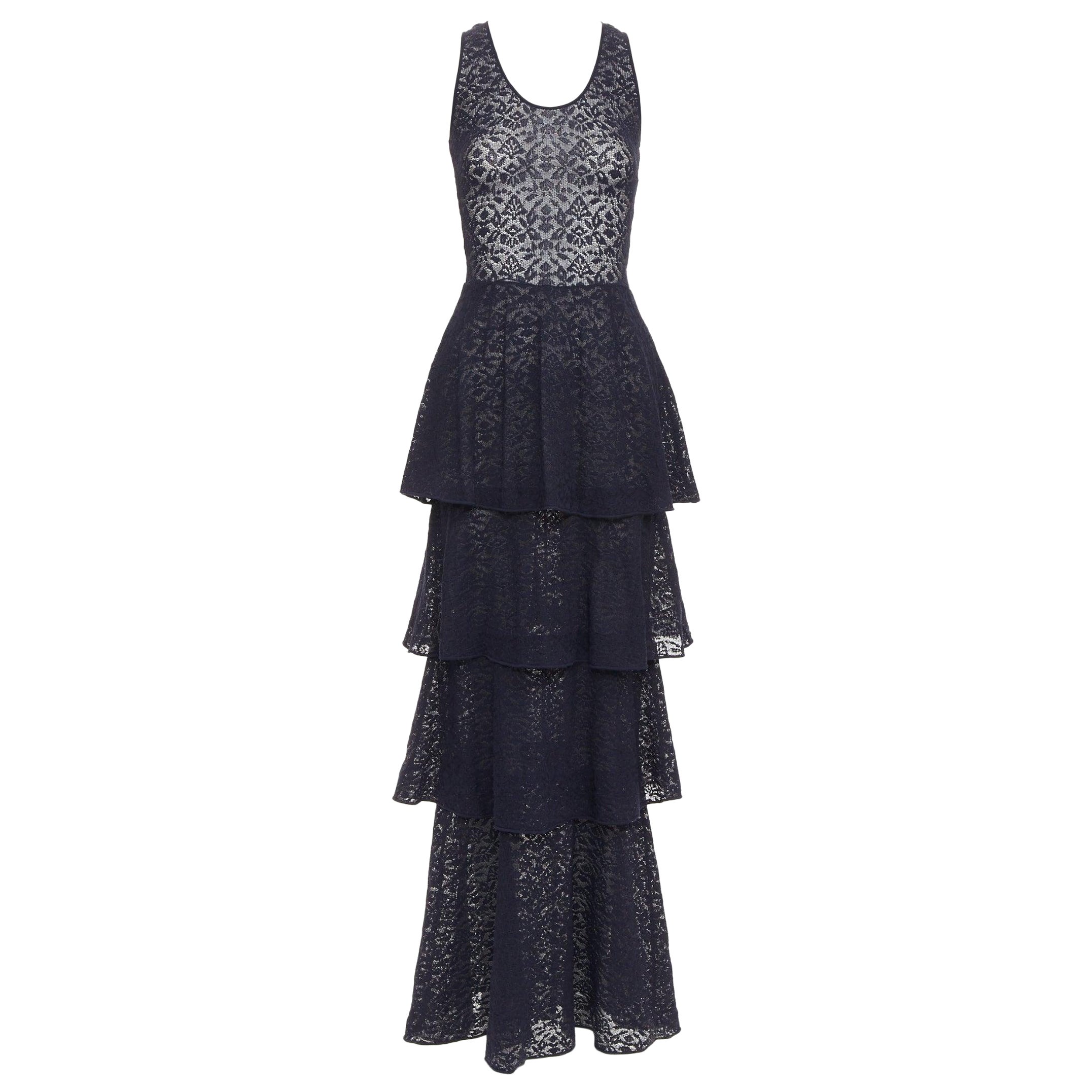 STELLA MCCARTNEY navy sheer floral lace layered tier dress IT40 S For Sale