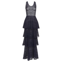 STELLA MCCARTNEY navy sheer floral lace layered tier dress IT40 S