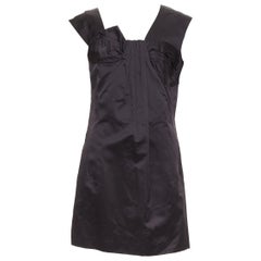 MIU MIU 2009 black silk satin bow top pleated mini dress IT44 L