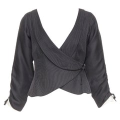 GIORGIO ARMANI grey ramie blend ruched kimono wrap crop blazer IT38 XS