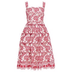 DOLCE GABBANA 2021 red cream floral embroidery anglais flared sun dress IT38 XS
