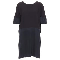 CHLOE black 100% silk crepe satin contrast cape back dress FR42 XL