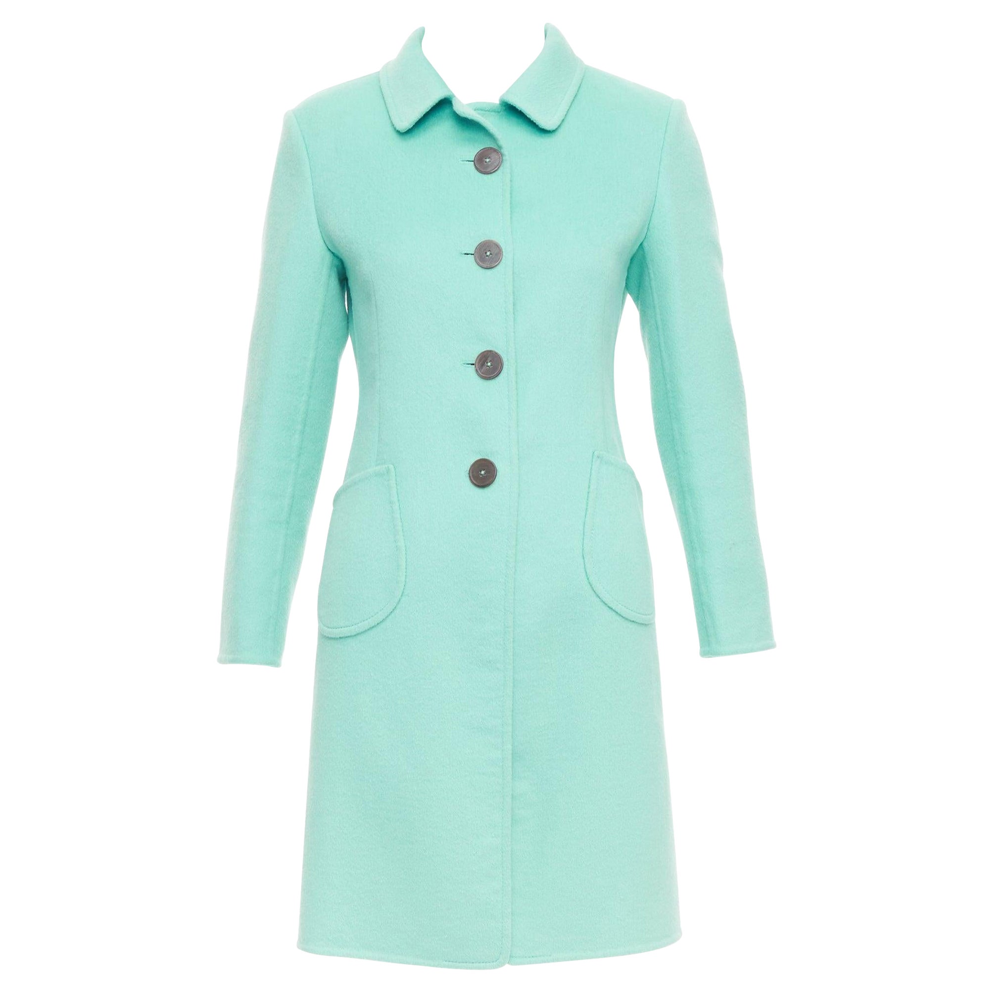 JIL SANDER turquoise blue angorawool patch pocket minimal coat  FR34 XS For Sale