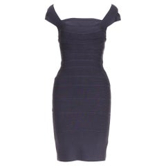 HERVE LEGER dark blue square neck bodycon bandage dress XXS