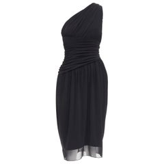 VERA WANG Vintage black one shoulder ruched waist silk lined dress US2 S