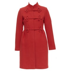 VALENTINO red wool Chinoiserie knot button double breasted coat IT38 XS