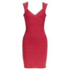 HERVE LEGER lipstick red sweetheart cut out bodycon bandage dress S