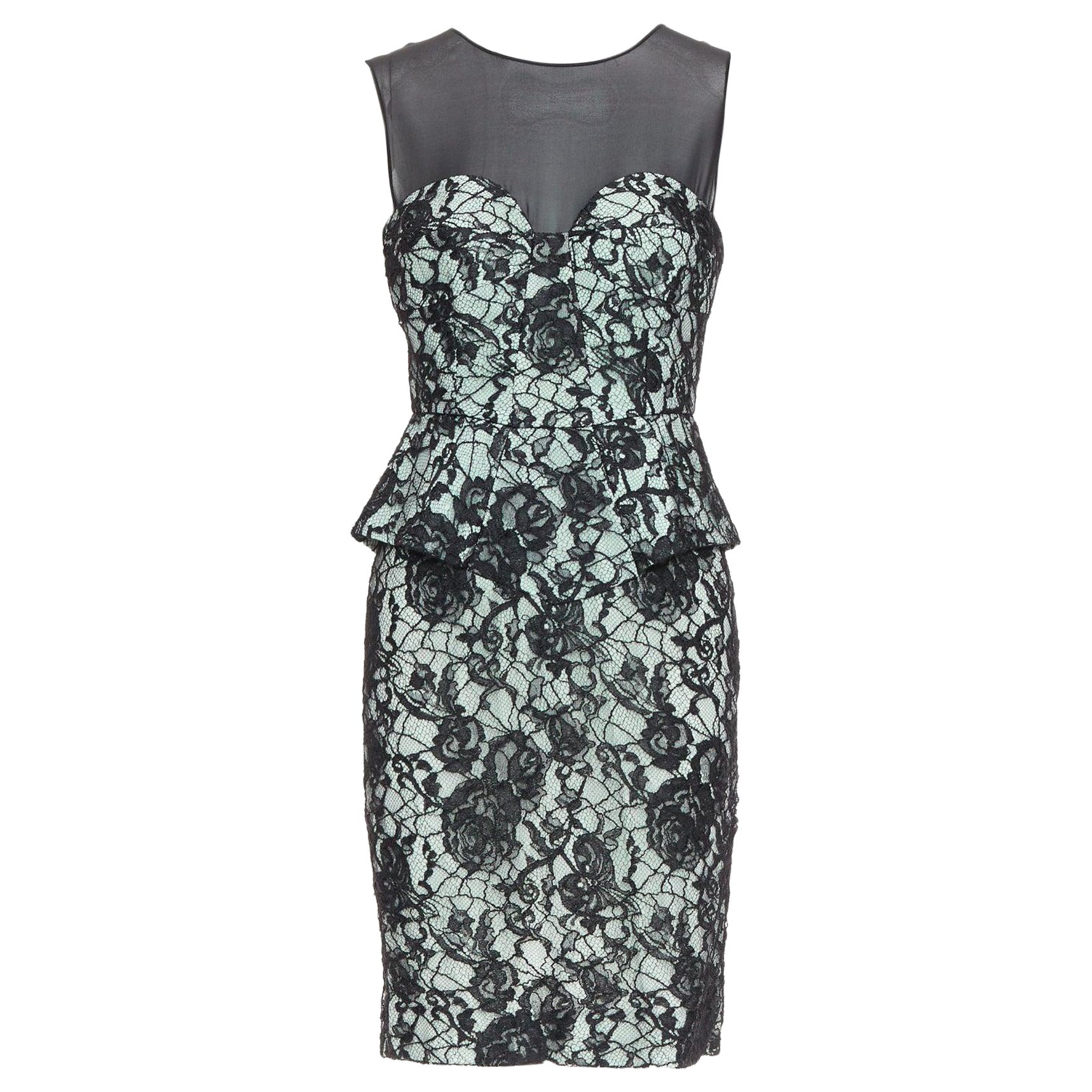 EMILIO PUCCI black light teal floral lace overlay cocktail dress IT42 M For Sale